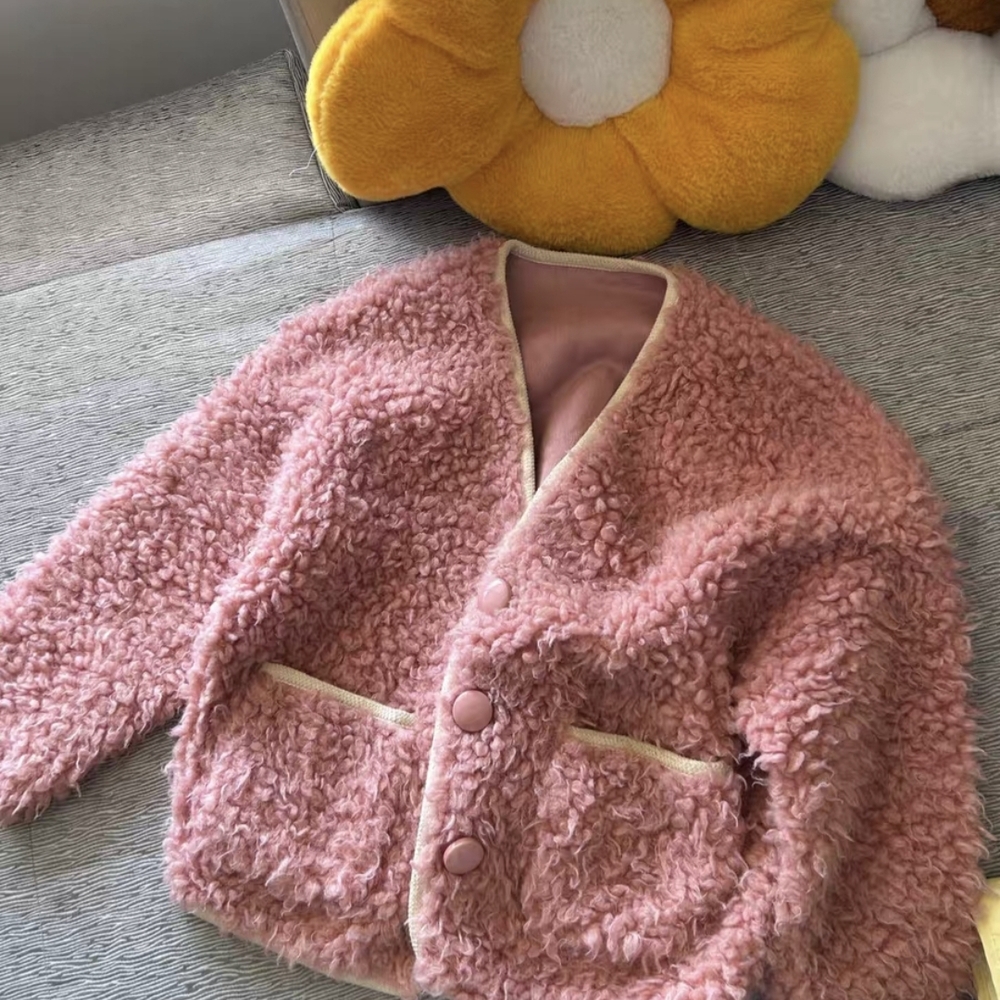 Pink Sherpa Button-Front Jacket